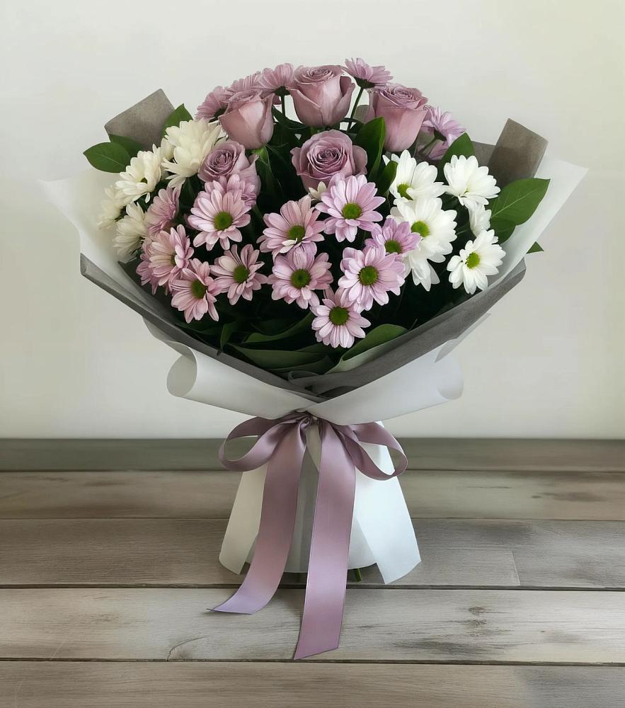 Букет цветов из: Хризантемы и Розы в Чепелево
