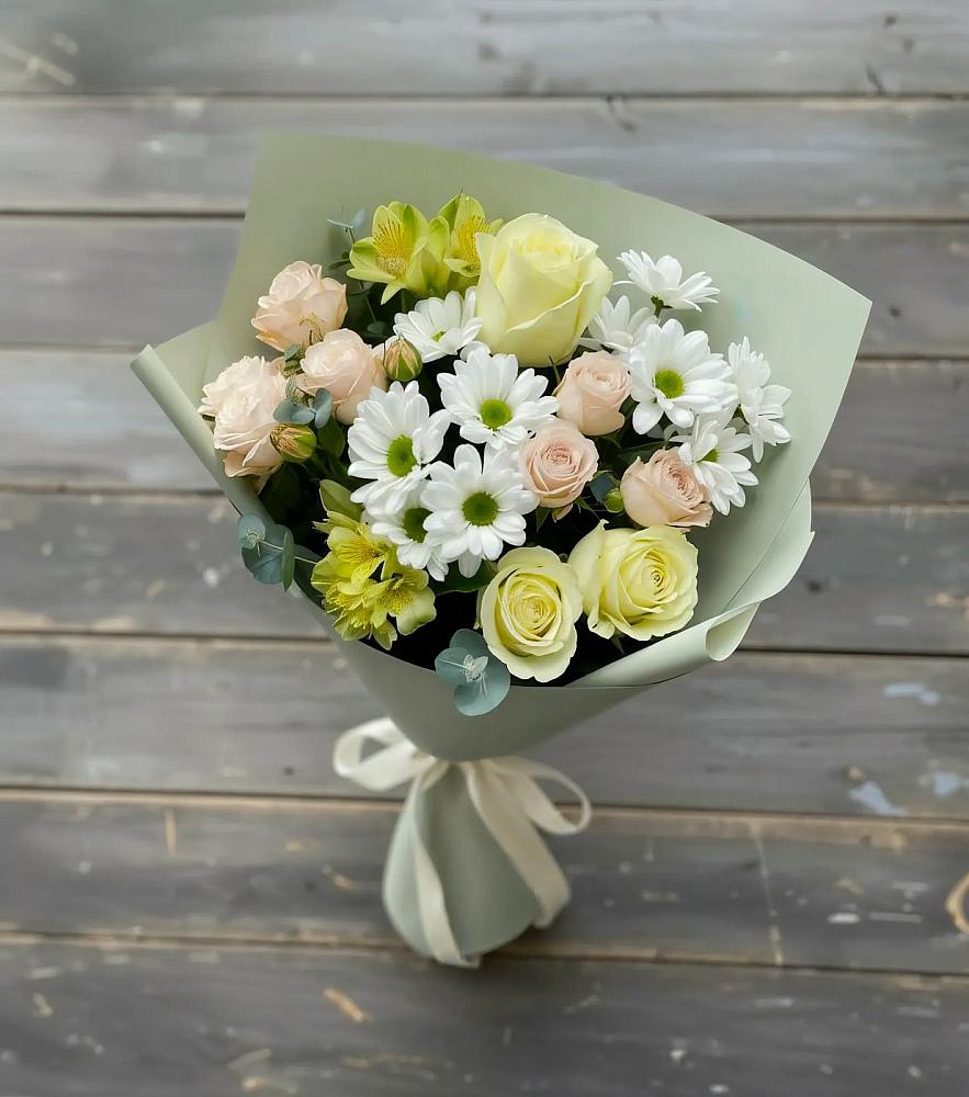Букет цветов из: Альстромерии, Розы и Хризантемы в Чепелево