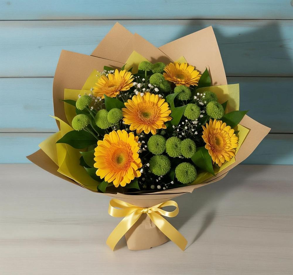 Букет цветов из: Герберы и Хризантемы в Чепелево