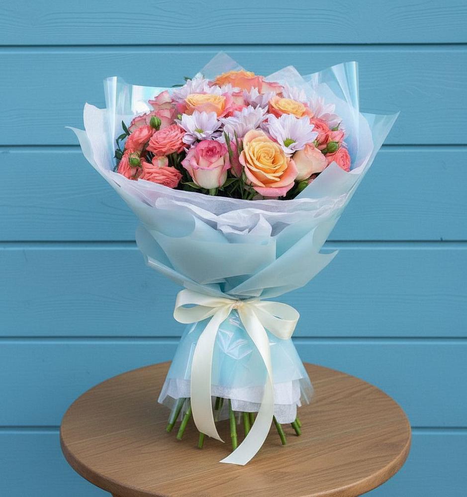 Букет цветов из: Хризантемы и Розы в Чепелево