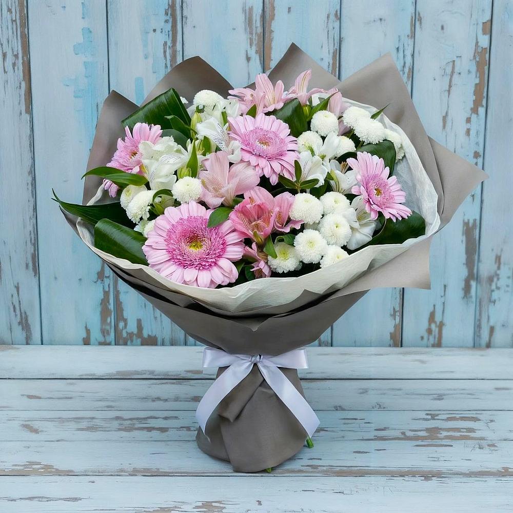 Букет цветов из: Герберы, Альстромерии и Хризантемы в Чепелево