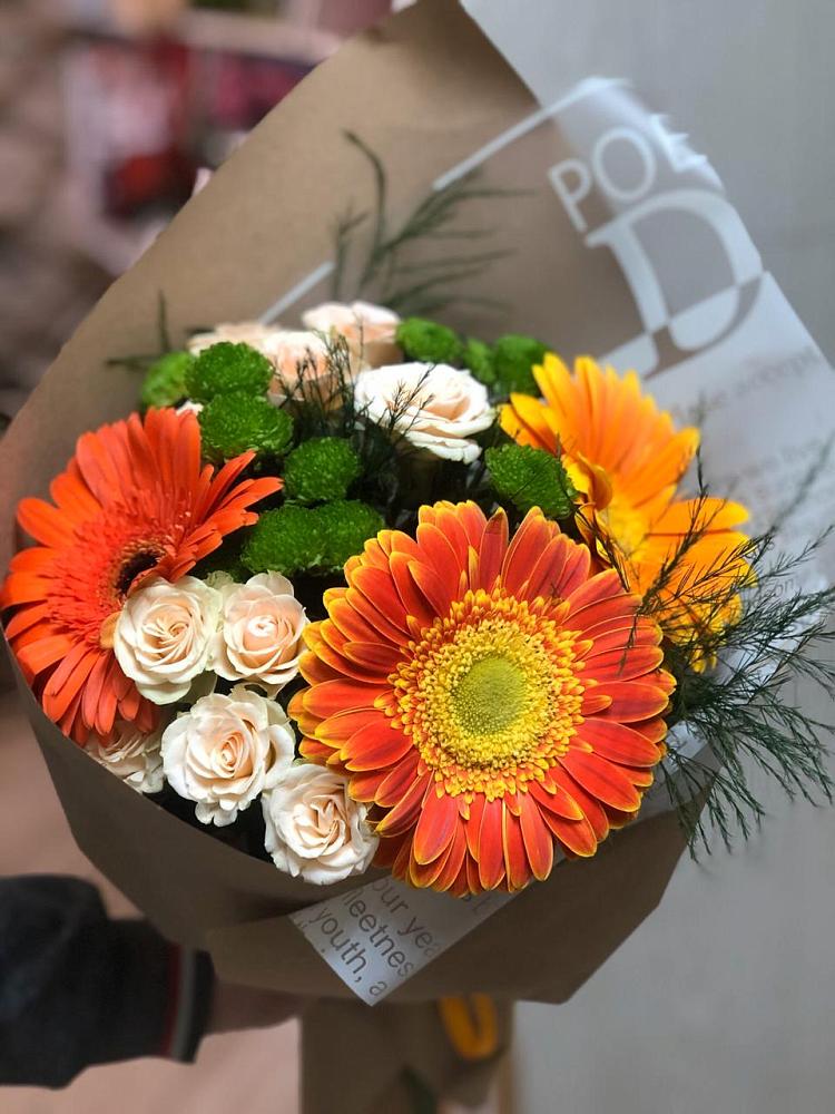 Букет цветов из: Герберы, Хризантемы и Розы в Чепелево