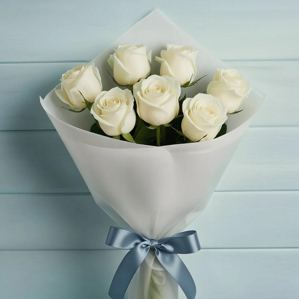 Букет 7 Белых роз Эдлесс Лав в Чепелево